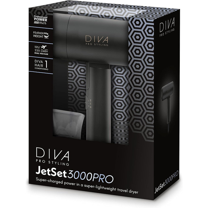 Компактний дорожній фен Diva Pro Styling Jet Set 3000 Pro, чорний