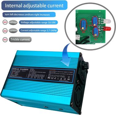 Зарядний пристрій 54,6 В 5 А для літієвих акумуляторних блоків 48 В, зарядний пристрій 48 В 5 А, синій зовнішній вигляд 48,1 В 5 А із сірим роз&39ємом A50 Anderson (HRH300-54.6V5AGX1613-BL)