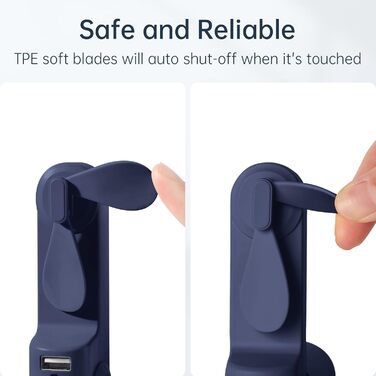 Ручний вентилятор JISULIFE, міні-портативний портативний вентилятор, працює від батареї 14-21 годин, перезаряджається, складаний USB-вентилятор, тихий особистий вентилятор із блоком живлення, ліхтарик - синій