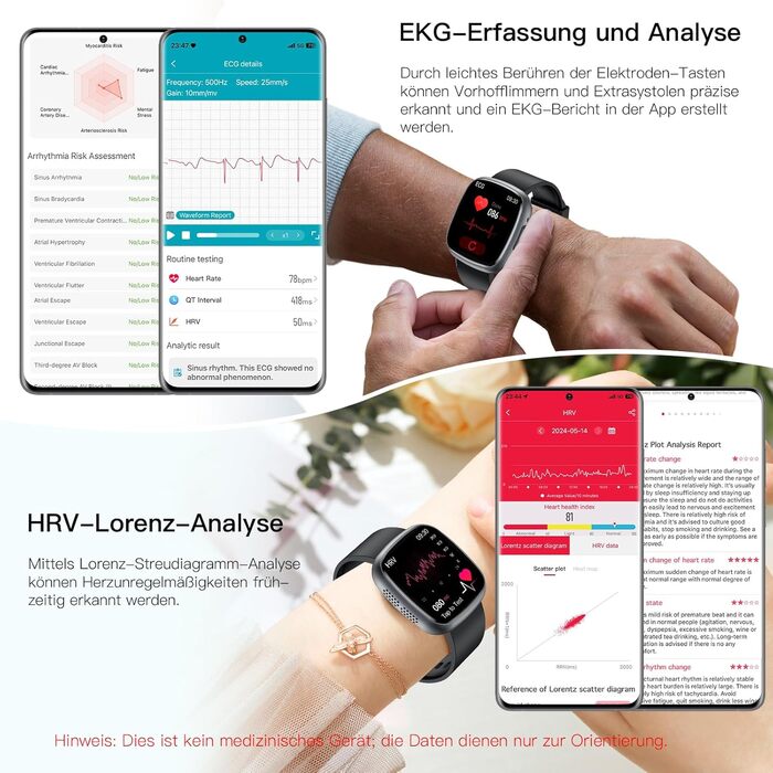 Розумний годинник 2026 для чоловіків та жінок з ЕКГ ВСР / артеріальним тиском / ІМТ / сечовою кислотою / лічильником крові, 1,75-дюймовий HD годинник для здоров&39я з 24-годинним моніторингом серцевого ритму, SpO2, температурою тіла, монітором сну, фітнес