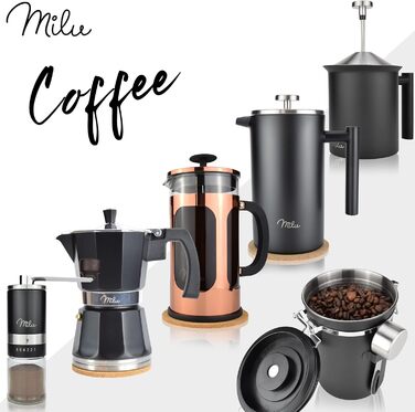 Кавоварка для френч-пресу Milu 350 мл, 600 мл, 1 л Прес для кави з нержавіючої сталі, кавоварка для домашнього туристичного кемпінгу з підставкою, ложкою, змінним фільтром (чорний, 350 мл (2 чашки) Чорний 350 мл (2 чашки)