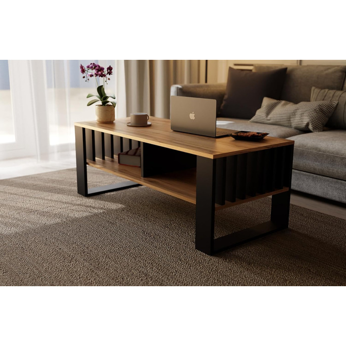Журнальний столик Meble Pitus Сучасний стіл для вітальні Журнальний столик з місцем для зберігання 90 x 50 x 50 см Стіл для вітальні Меблі з рейковими елементами Вічний дуб