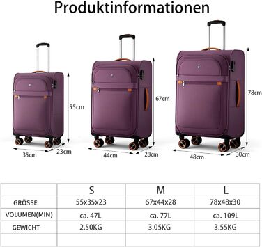 Ручна валіза Trier Soft Shell 55 35 23 см, легка тканинна валіза на візках, дорожня валіза з колесами та кодовим замком, 47 літрів, червона, розмір S