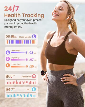 Жіночий смарт-годинник RUXINGX, круглий смарт-годинник 1,27 дюйма з функцією телефону, 24-годинний монітор серцевого ритму SpO2, фітнес-годинник з монітором сну, 126 спортивних режимів, крокомір, IP68, сумісний з iOS/Android, подарунковий годинник для жін