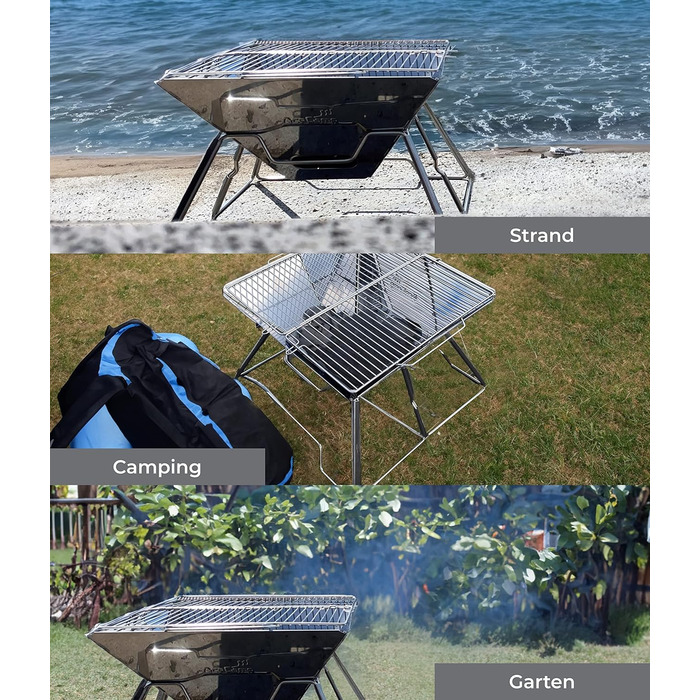 Портативний складаний гриль AceCamp на вугіллі, для кемпінгу, садової вечірки, барбекю, гриль з нержавіючої сталі, (інші розміри), середній, 34 x 36 x 22 см