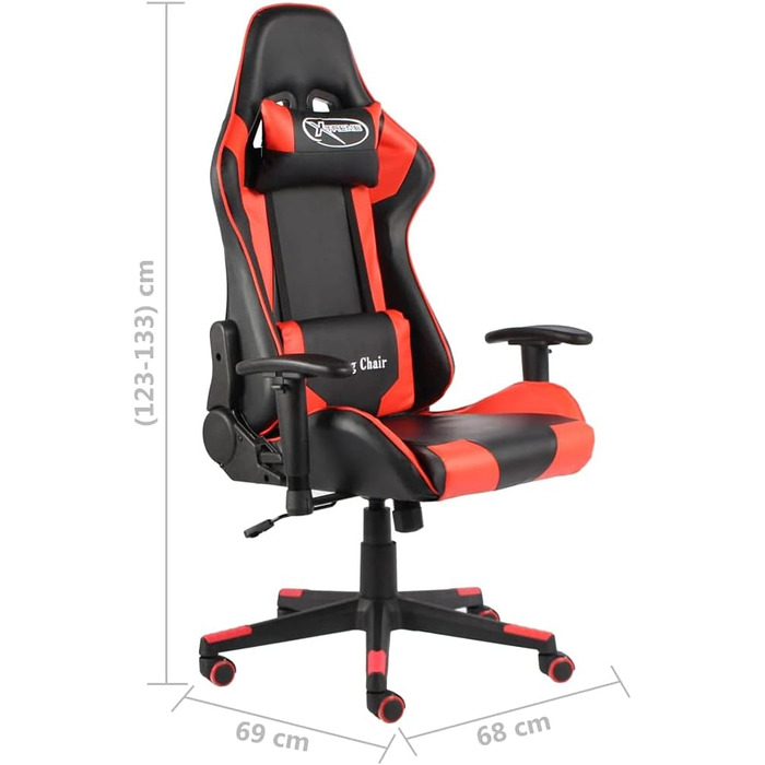 Геймерське крісло, обертове крісло, червоне, ПВХ