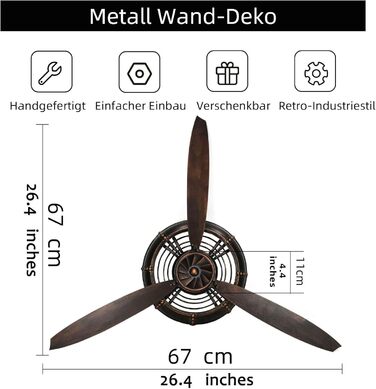 Настінне оздоблення YOUKI металеве, настінне оздоблення вітальні, настінне оздоблення, 3D картина на стіну, пропелерне оздоблення