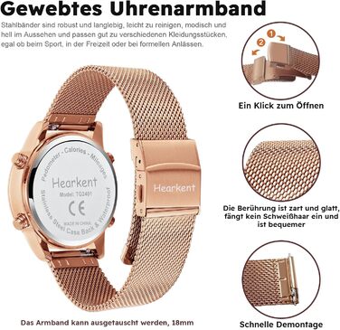 Крокомір, водонепроникний цифровий годинник для відстеження фітнесу, без Bluetooth та додатку, годинник для старших людей з крокоміром та лічильником калорій, спортивний годинник для ходьби/бігу, рожеве золото, жіночий, ширина ремінця 18 мм