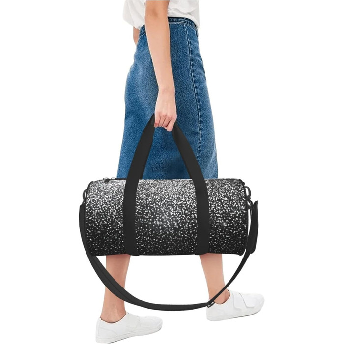 Синя смугаста сумка-дорожня сумка з черепом, кругла, великої місткості, легка та міцна, чудовий подарунок для походів, відпустки, ділових поїздок та іншого, з блискучими срібними блискітками.