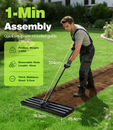 Гребінь-рівняч для газону 2-в-1 аератор та розкидач піску Покриття порошковою фарбою для захисту від іржі 204x76x25 см Ідеально підходить для саду, гольф-поля та ландшафтного дизайну