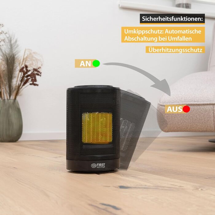 Перший австрійський енергозберігаючий вентилятор-обігрівач Маленький та тихий радіаційний обігрівач з керамічним нагрівальним елементом Осцилюючий обігрівач Електричний обігрівач 600-1200 Вт, таймер, термостат, захист від перекидання, чорний