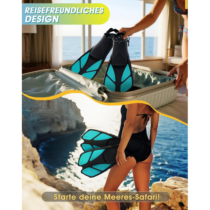 Ласти для снорклинга, регульовані ласти для плавання дорослих, дорожній розмір, унісекс ласти для дайвінгу для дорослих, чоловіків, жінок та дітей, відкриті тренувальні ласти з п&39ятою та сітчастою кишенею, S/M, темно-зелені