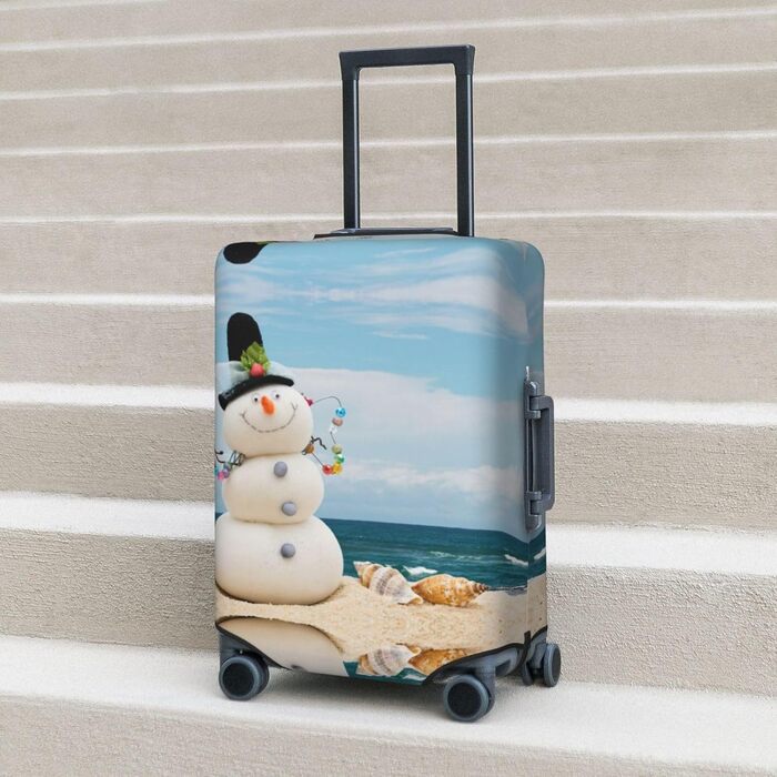 Чохол для валізи Сніговик на пляжі, захисний, міцний, для валіз розміром 45.7-81.3 см, чорний, малий