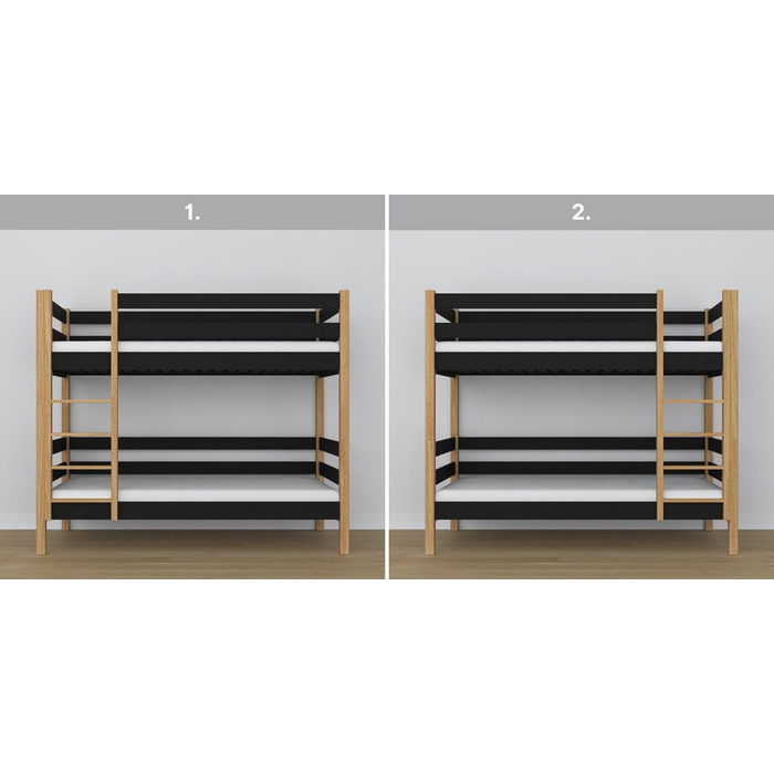 Двоярусне ліжко, дитяче ліжко 120х190 см, для 2 дітей, 2 сторони для складання драбини, 2 окремих спальних місця, закруглені краї,