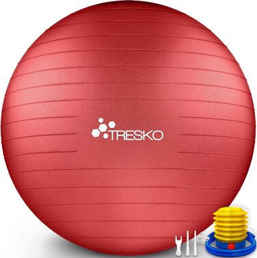 М'яч для вправ TRESKO з FREE плакатом з повітряним насосом - м'яч для йоги без бісфенолу А Сіцбол Бюро Захист від вибуху 300 кг (червоний, 85 см (для зросту понад 185 см))