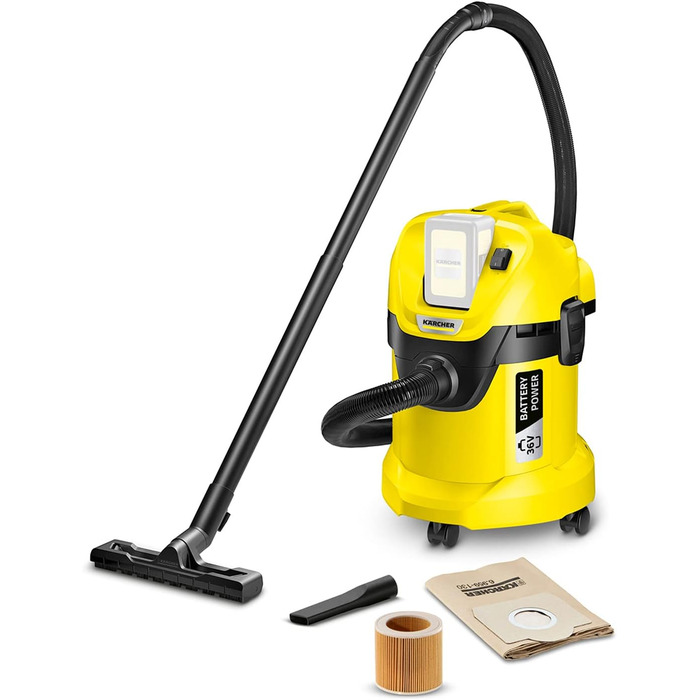 Акумуляторний пилосос для вологого/сухого прибирання Krcher 36 В WD 3 Акумулятор, патронний фільтр, всмоктувальний шланг 2 м, розм