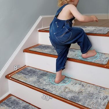 Сходинки Tiveney для дерев&39яних сходів, нековзні, 20,3 x 76,2 см, сіра гумова основа, миються, багаторазові, килимове покриття для сходів, килими, використання в приміщенні, безпечні сходинки для дітей, 8&39 x 30&39 сірого кольору 15