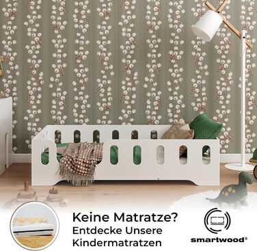 Дитяче ліжко smartwood TILA 2L 120x180 із захистом від випадіння та рейковою рамою - Підлогове дитяче ліжко білого кольору - Ліжко