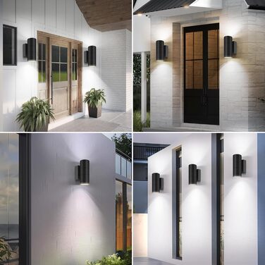 Вуличний настінний світильник Kerry, водонепроникний IP65, чорні алюмінієві настінні світильники з підйомом/опусканням, настінний світильник GU10 для саду, патіо, входу, лампочка не входить до комплекту - дві штуки, чорний