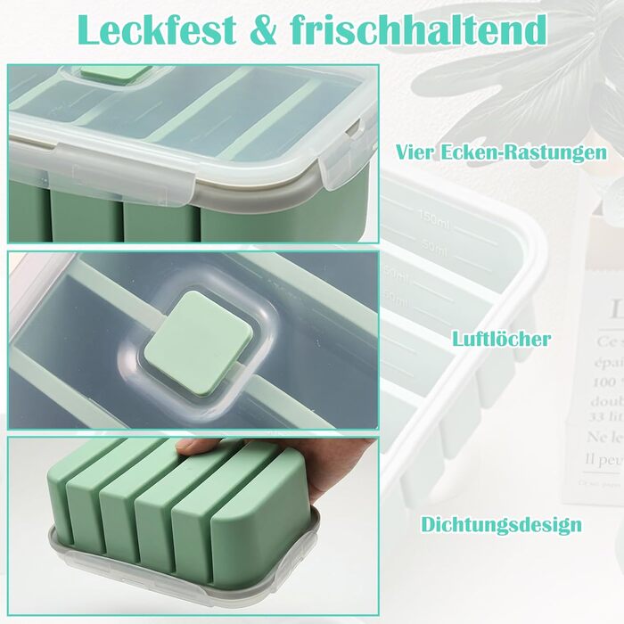 Контейнери для заморожування супів, 2 шт., силіконові лотки для заморожування на 6 відділень з кришками, герметичні та герметичні, підходять для супу, дитячого харчування, кубиків льоду, бульйону, соусу або масла, контейнери для заморожування кубиків льод