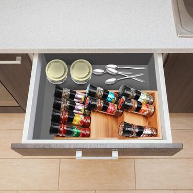 Стійка для спецій Kurtzy для кухні, 3 яруси, виготовлена з бамбукового дерева, стійка для спецій, горизонтальна шухляда зберігання спецій упорядкуйте сіль, спеції, трави та вітаміни у ваших шафках