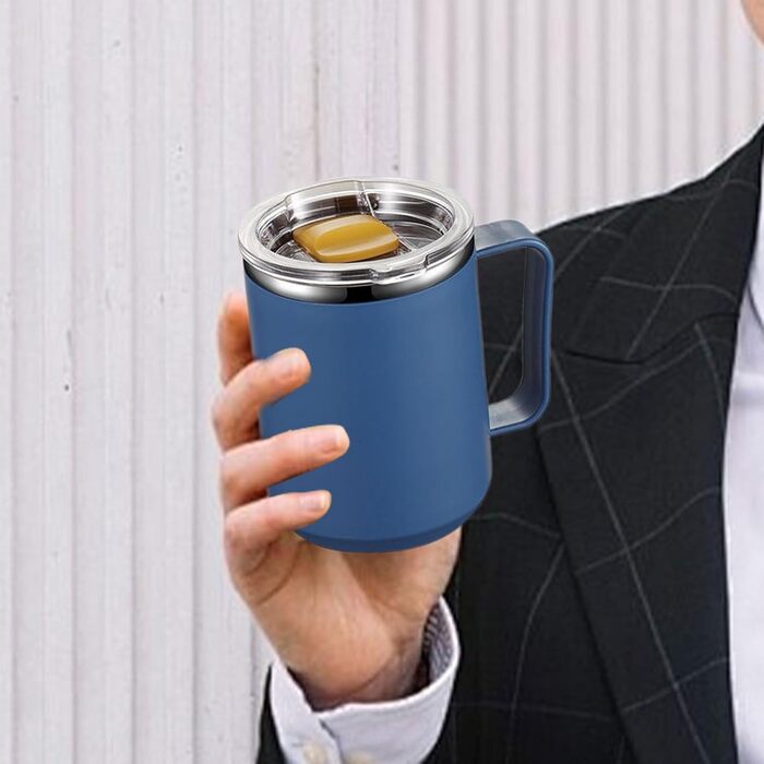 Ізольована металева кружка кухоль з нержавіючої сталі об&39ємом 450 мл, з подвійними стінками, що зберігають тепло Кришка з ручкою для дорожньої кавової кружки, для кемпінгу та дорослих, Hydrat Blue