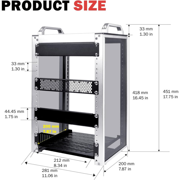Дюймова серверна стійка, міні-стійка глибиною 200 мм з полицею та заглушкою, для NAS, AV та мережевого обладнання (сріблястий), 1, 8U 10-