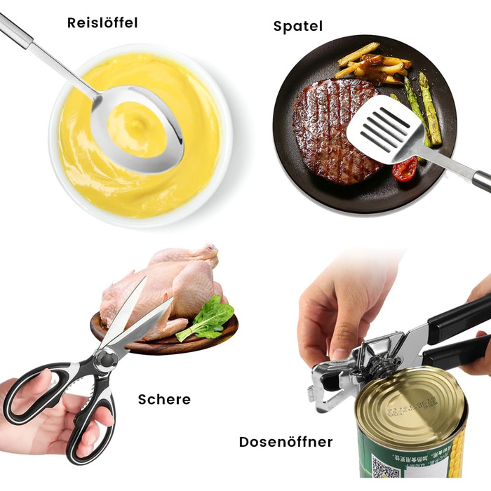 Набір посуду Berglander з 27 предметів, набір кухонного начиння для кемпінгу, необхідне для кемпінгу, постачається з набором столових приборів для кемпінгу, ідеально підходить для вуличних печей, пікніків, барбекю