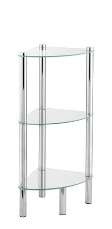 Кутова полиця WENKO Модель Yago з 3 скляними полицями, Кутова полиця для ванної кімнати з нержавіючої сталі та скла, 30 x 74 x 30 см, Компактне сховище для ванної кімнати, 3 яруси