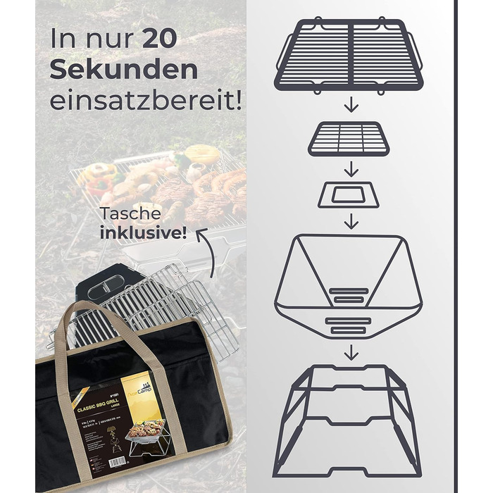 Портативний складаний гриль AceCamp на вугіллі, для кемпінгу, садової вечірки, барбекю, гриль з нержавіючої сталі, (інші розміри), середній, 34 x 36 x 22 см