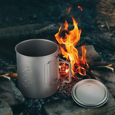 Титанова каструля, чашка 750 мл з кришкою, складна ручка, портативна, легка, для кемпінгу та пікніків на свіжому повітрі (каструля 750 мл)