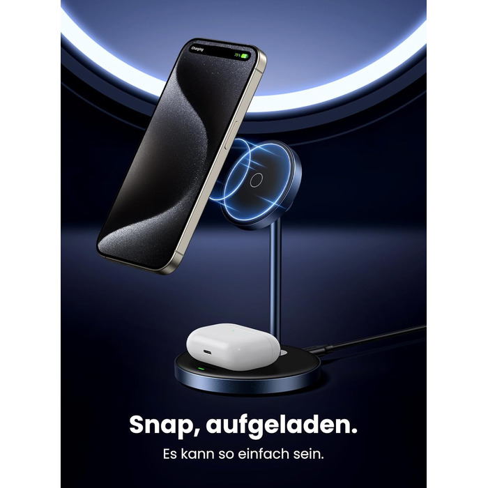 Зарядна станція UGREEN MagFlow 2 в 1 для iPhone сумісна з зарядним пристроєм Magsafe Бездротовий зарядний пристрій для iPhone 16/1