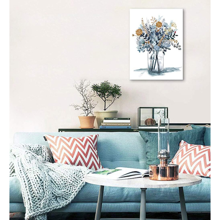 Квіти настінне мистецтво Акварель Морські квіткові картини Прикраса стін Квітка на скляному полотні Живопис на полотні Блакитні бо