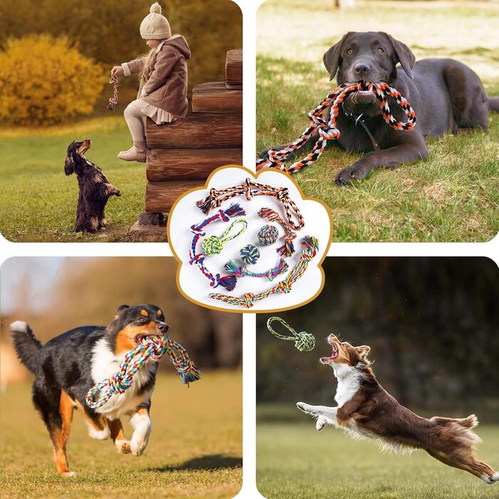 Перетягування каната, 8 Pack Indestructible Large Dog Toy Rope, Rope Dog Toys for Agressive Chewers