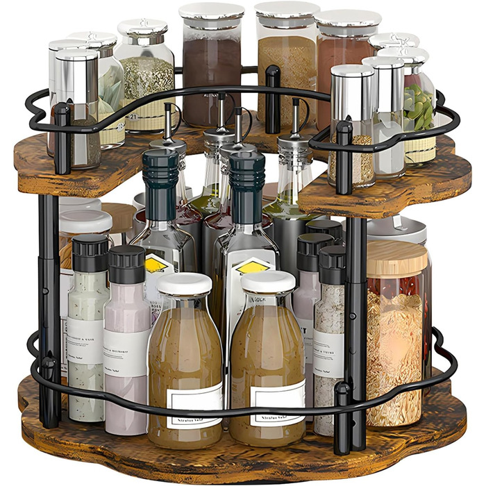 Підставка для спецій, обертовий органайзер для кухонної полиці, 2-рівнева, дерев&39яна підставка для спецій, стояча, підставка для спецій на кухонній стільниці, обертова кутова полиця &quotlazy Susan&quot, 3 регульовані по висоті для кухонної стільниці та