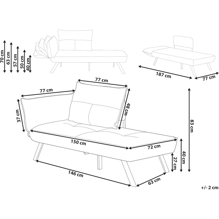 Шезлонг Beliani Тканина світло-блакитний Ліворуч Функція сну водовідштовхувальний Рокамадур