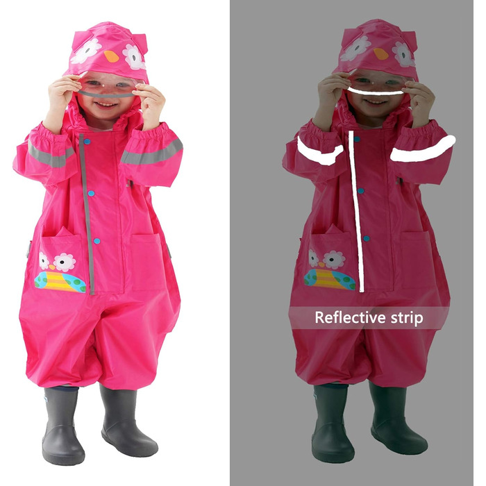 Повітропроникний водонепроникний дощовик для дітей, дівчаток та хлопчиків, з капюшоном, легкий цільний дощовик, пончо для активного відпочинку на природі з прозорими полями, розширений комбінезон, дощовики, 1-8 років, 2-4 роки, рожево-червоний, колір сови