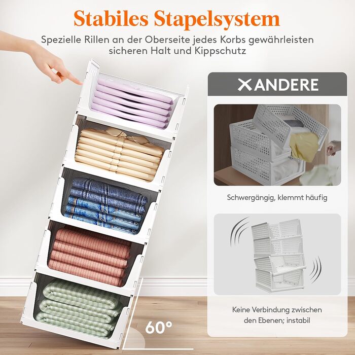 Організатор для гардеробу Lifewit, що штабелюється, висувна шафа, штабелювана коробка для зберігання у ванній кімнаті, кухонній шафі, багатофункціональна система організації, шафа для кемпінгу, 24 л, 5 шт.