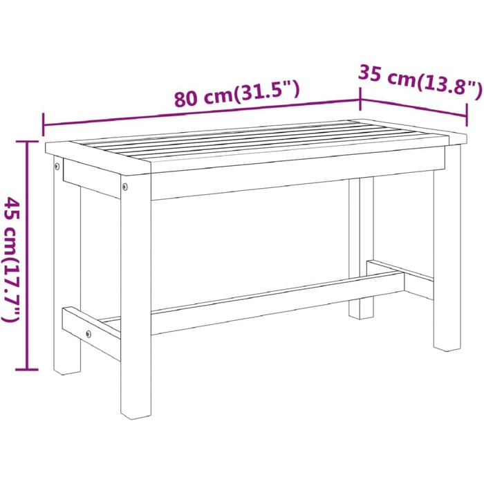 Садова Лава, Лавка Дерев'яна Рама, Паркова лавка Лавка для приміщень на відкритому повітрі, Дерев'яна лавка Лавка з масиву дерева Садові меблі, 80x35x45см Масив дерева Акація 80x35x45см