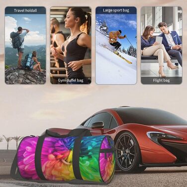 Спортивна сумка для подорожей, красивий веселковий принт з квітами та хризантемами, сумка на нічліг, чорний колір, універсальний розмір