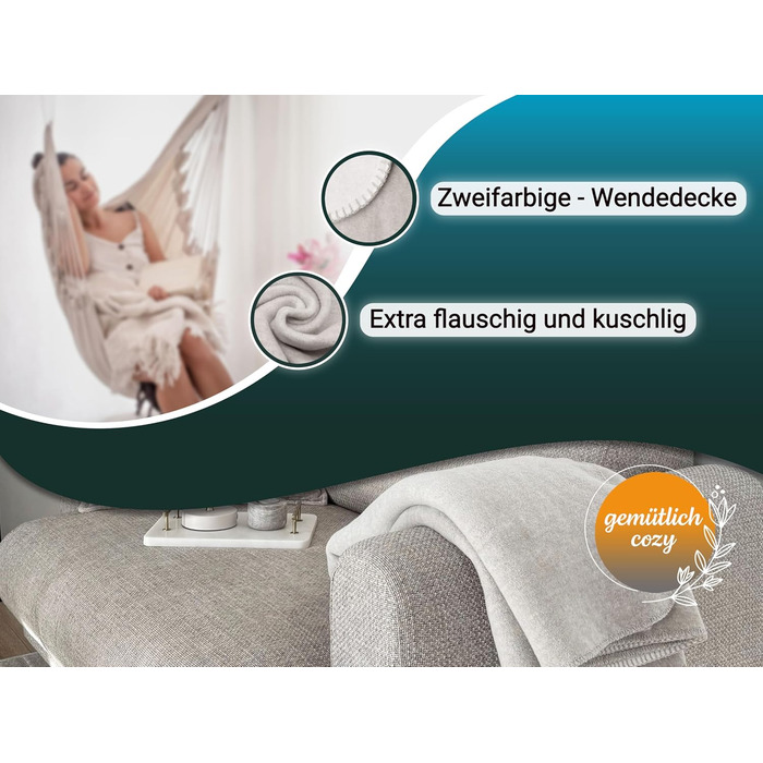 Двоколірна флісова ковдра ZOLLNER 150x200 см - Затишна ковдра для дивана бежевого кольору - Можна прати при температурі до 40C - Міцна змішана тканина - Якість готельної білизни - Сертифіковано Oeko-Tex 150 x 200 см бежевий