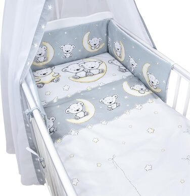 Комплект постільної білизни Generic Baby Deluxe для малюків 70x140, що трансформується в дитяче ліжко White Jack, матрац з 9 предметів (Teddy Moon Grey)