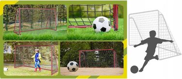 Дитячі футбольні ворота, переносні сталеві ворота з сіткою та кріпленнями до землі, футбольні ворота для дітей у саду та тренувань на свіжому повітрі, стійкі до атмосферних впливів та стійкі, червоні, 240 x 150 x 90 см