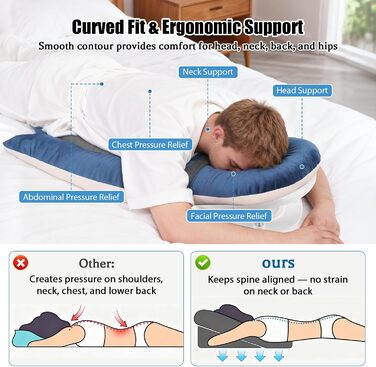Подушка для сну обличчям вниз, ергономічна подушка для обличчя з піною з ефектом пам&39яті, регульований по висоті масажний підголівник для дому, сну на животі та відновлення після операції на очах з вітректомією