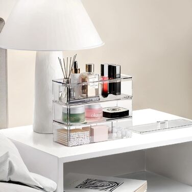 Рівневий органайзер для макіяжу, зберігання косметики з кришкою, контейнер для пензлів для макіяжу, органайзер для макіяжу для туалетного столика, ванна кімната, прозорий, 3-