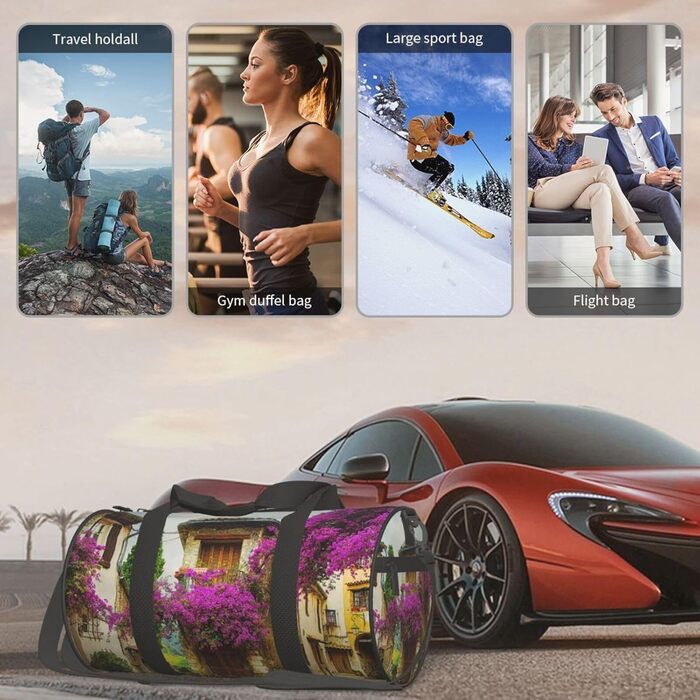 Спортивна сумка, дорожня сумка, з принтом прованського старого міста, сумка на нічліг, чорна, універсальний розмір, сумка для подорожей