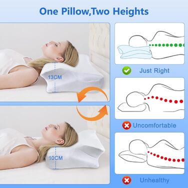 Подушка для шиї Teemour, подушка з піни з ефектом пам&39яті, подушка для сну на боці, спині та животі - подушка для сну на боці з підтримкою шиї, дихаюча та знімна (біла)