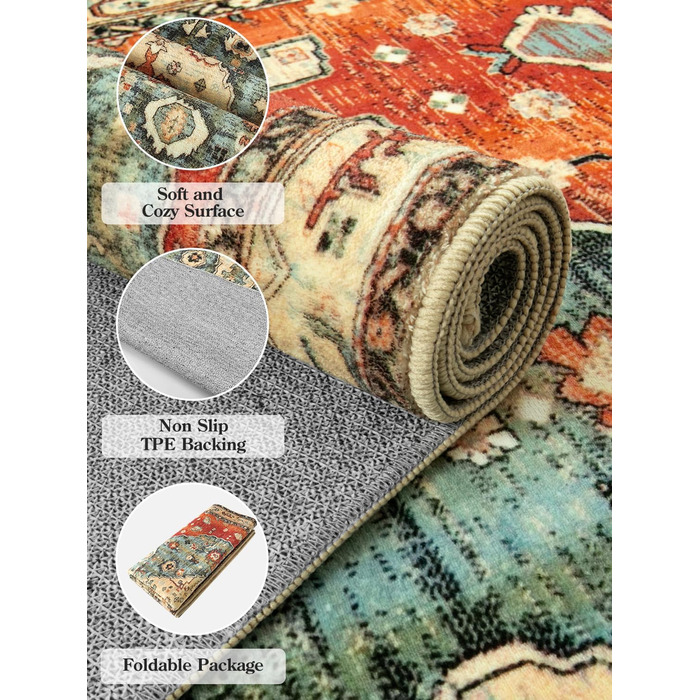 Килимок для дверей KIMODE Boho для дому, 60 x 90 см, Килимок для дверей з коротким ворсом, який можна прати, зі штучної вовни зі стертою текстурою, нековзний, м&39який килимок для ванної кімнати, для вхідних дверей, спальні, кухні, вхідної зони, червоний,