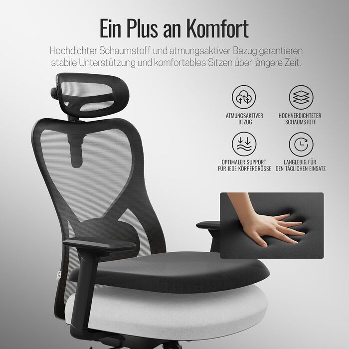 Офісне крісло року 2026, ергономічне робоче крісло з підголівником, 2D поперековою опорою та 4D підлокітниками, обертове крісло для здорового сидіння, для домашнього офісу та офісу, універсальні колеса, 150 кг Black Plus (універсальні колеса)