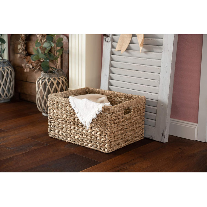 Кошик для зберігання Decorasian, полиця-кошик, плетений з морської трави - дуже міцний - XL (44 см x 33 см x 25 см) натуральний